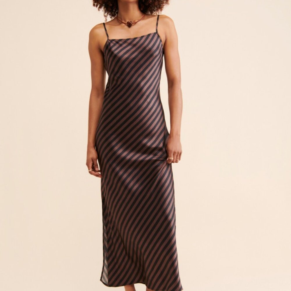 XL Mari Maxi Slip Dress - Brown & Black Stripes